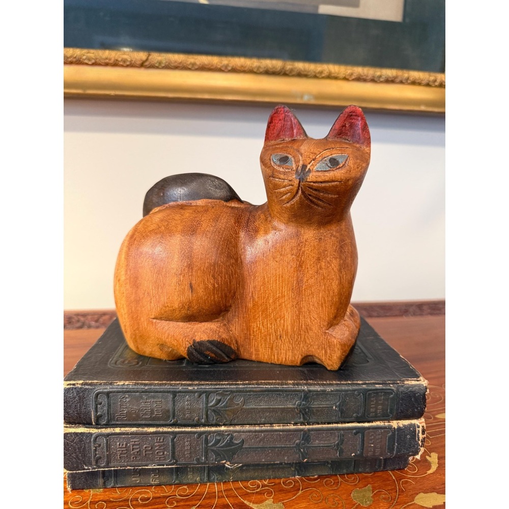 Vintage Hand Carved Wooden Cat Folk Art Sculpture - Picture 14 of 17